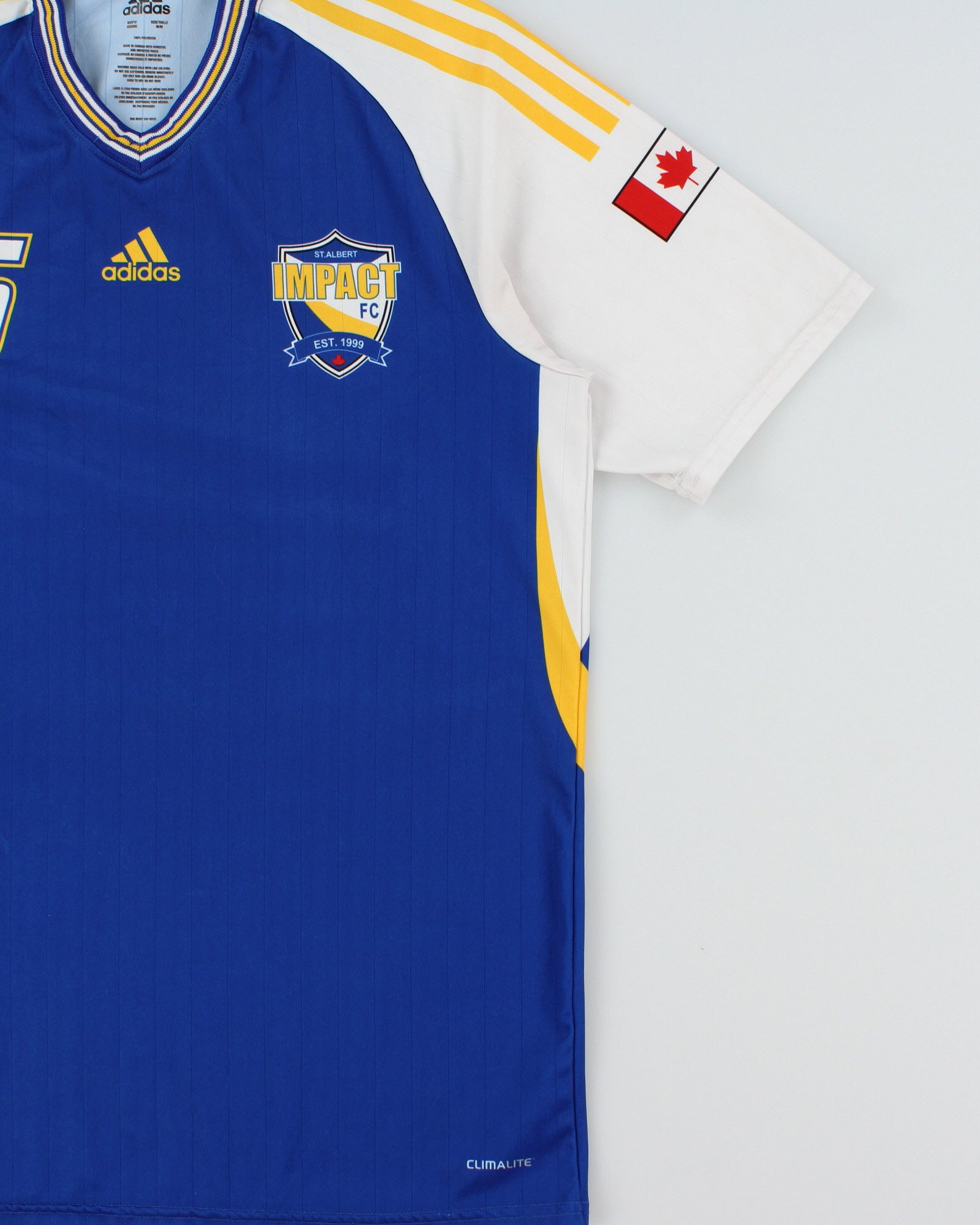 Vintage Adidas Impact FC Alberta Premier League Climalite Short Sleeve Football Shirt - M