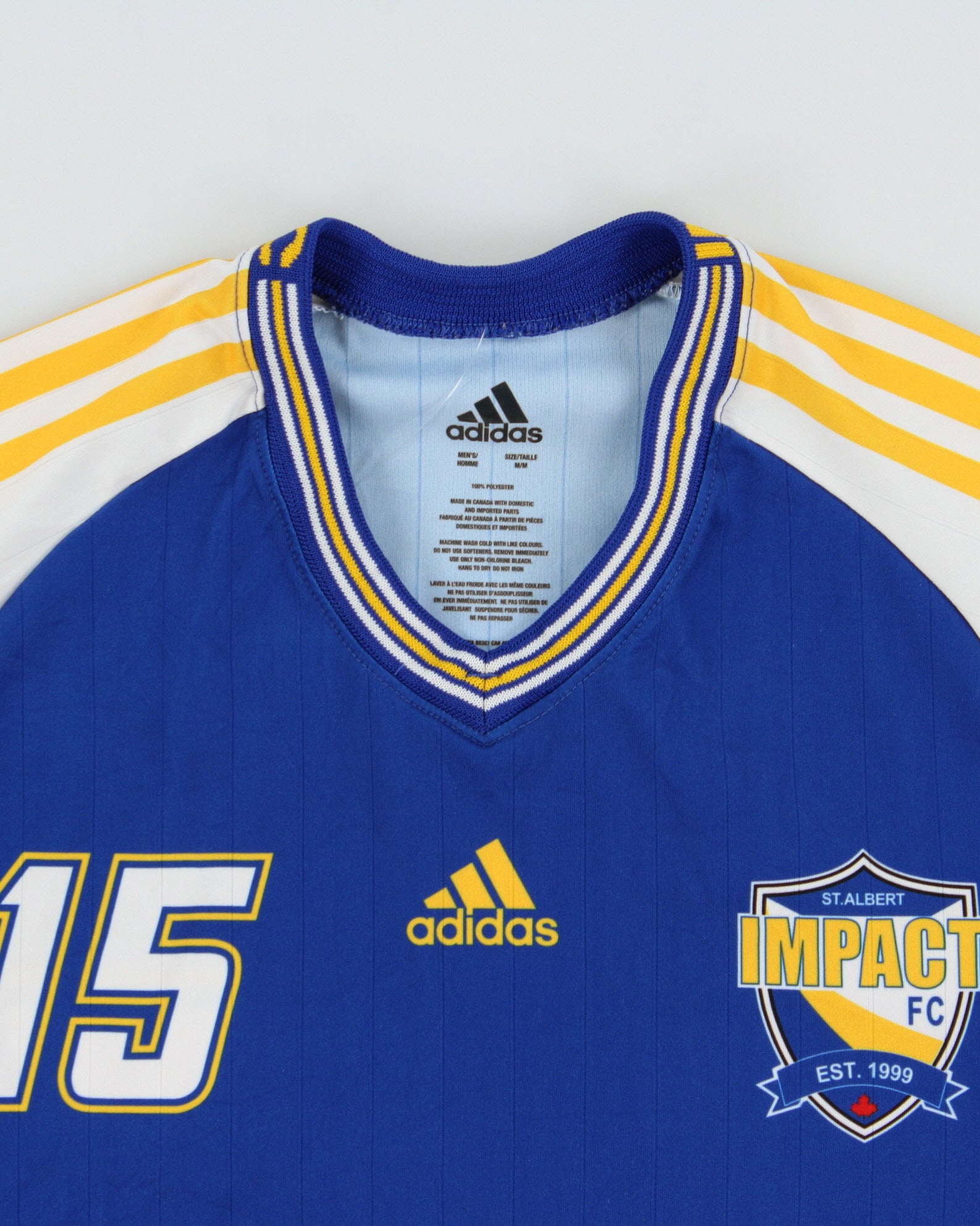 Vintage Adidas Impact FC Alberta Premier League Climalite Short Sleeve Football Shirt - M