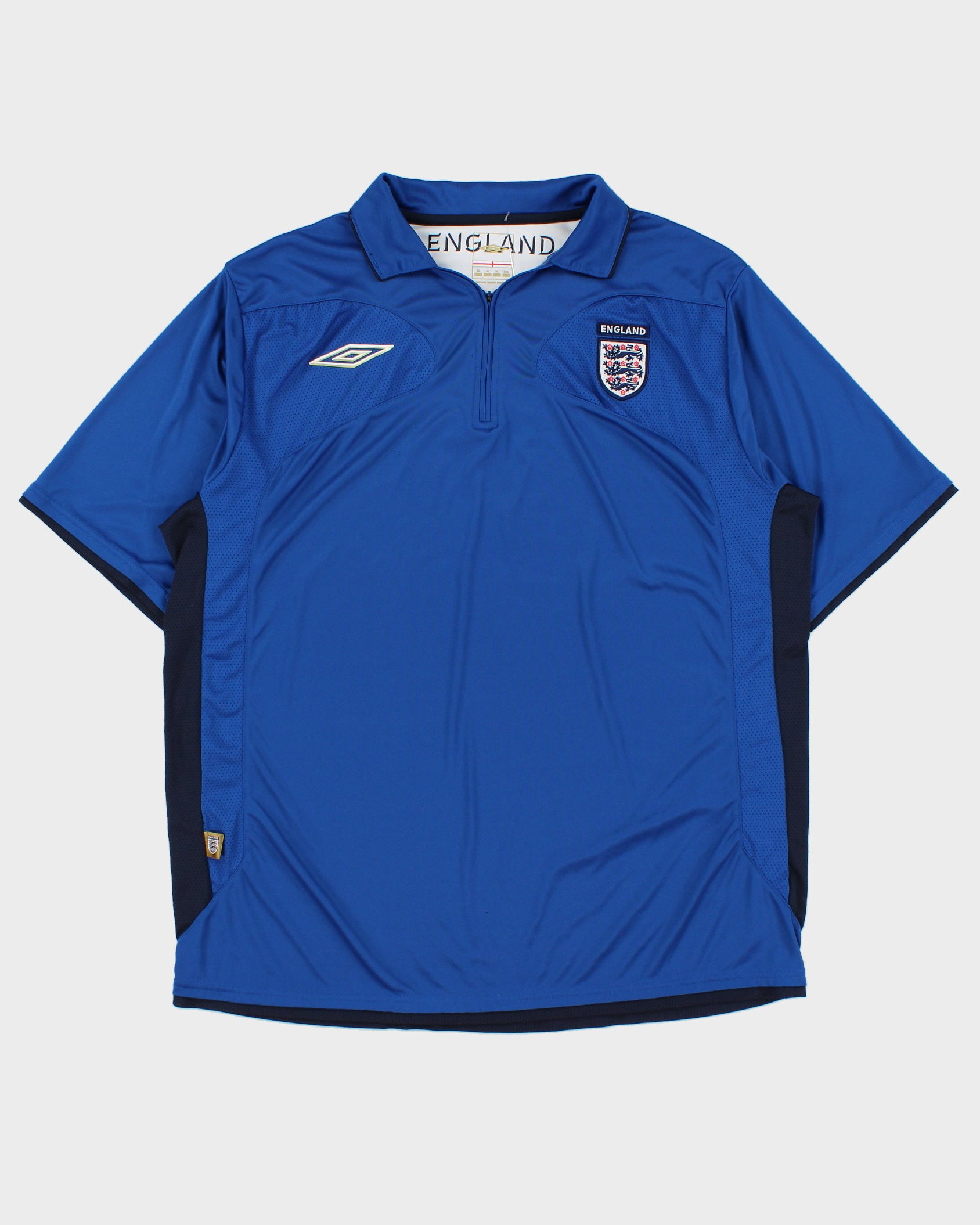 Vintage 2006-07 Umbro England Quarter-Zip Short Sleeve Football Training Shirt - XL