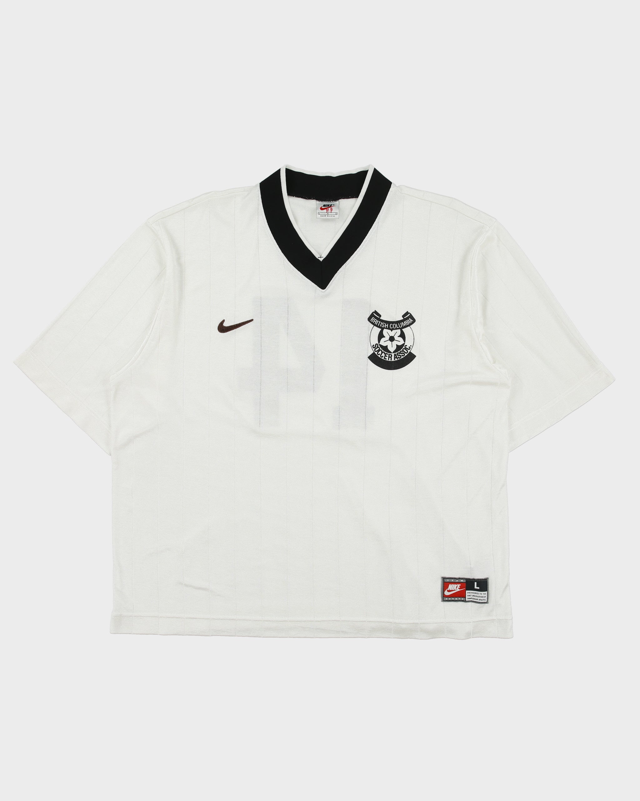 Vintage 1998 Nike British Columbia Soccer Assoc. Check Knit Made In USA Short Sleeve Football Shirt - L