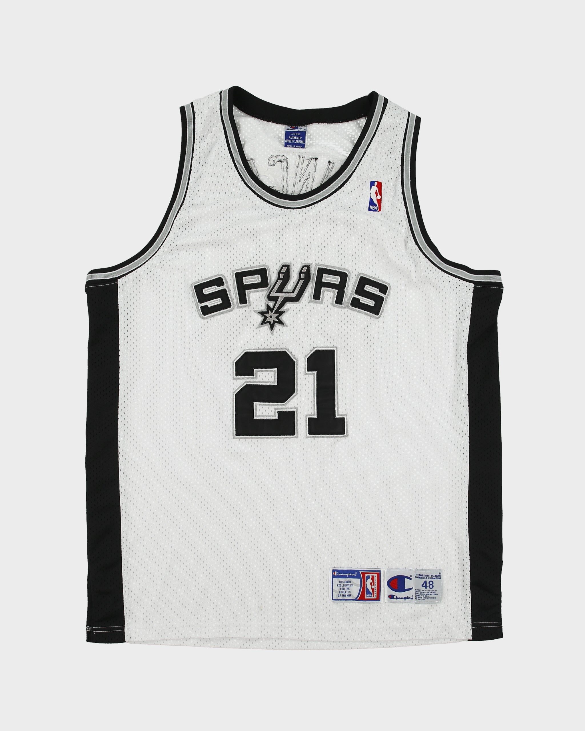 Vintage 1998-00 Champion San Antonio Spurs Tim Duncan #21 NBA Stitched Home Basketball Jersey - L