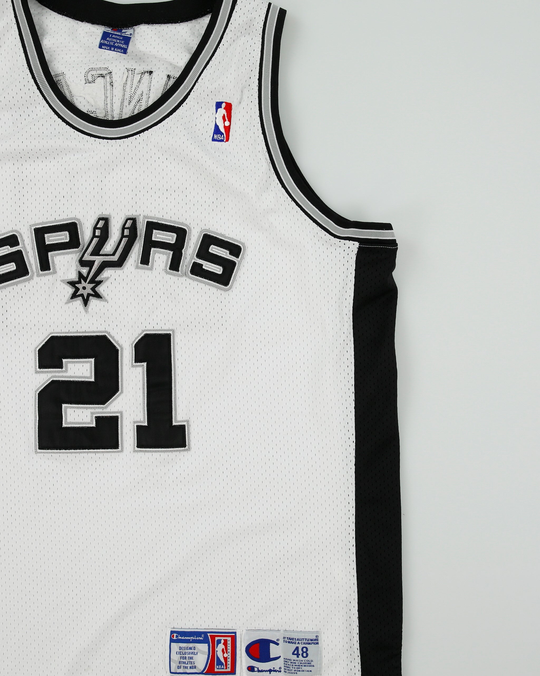 Vintage 1998-00 Champion San Antonio Spurs Tim Duncan #21 NBA Stitched Home Basketball Jersey - L