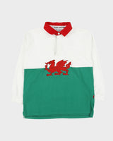 Vintage Y2K 00s Rugby Nations Wales Embroidered Long Sleeve Rugby Shirt - XS