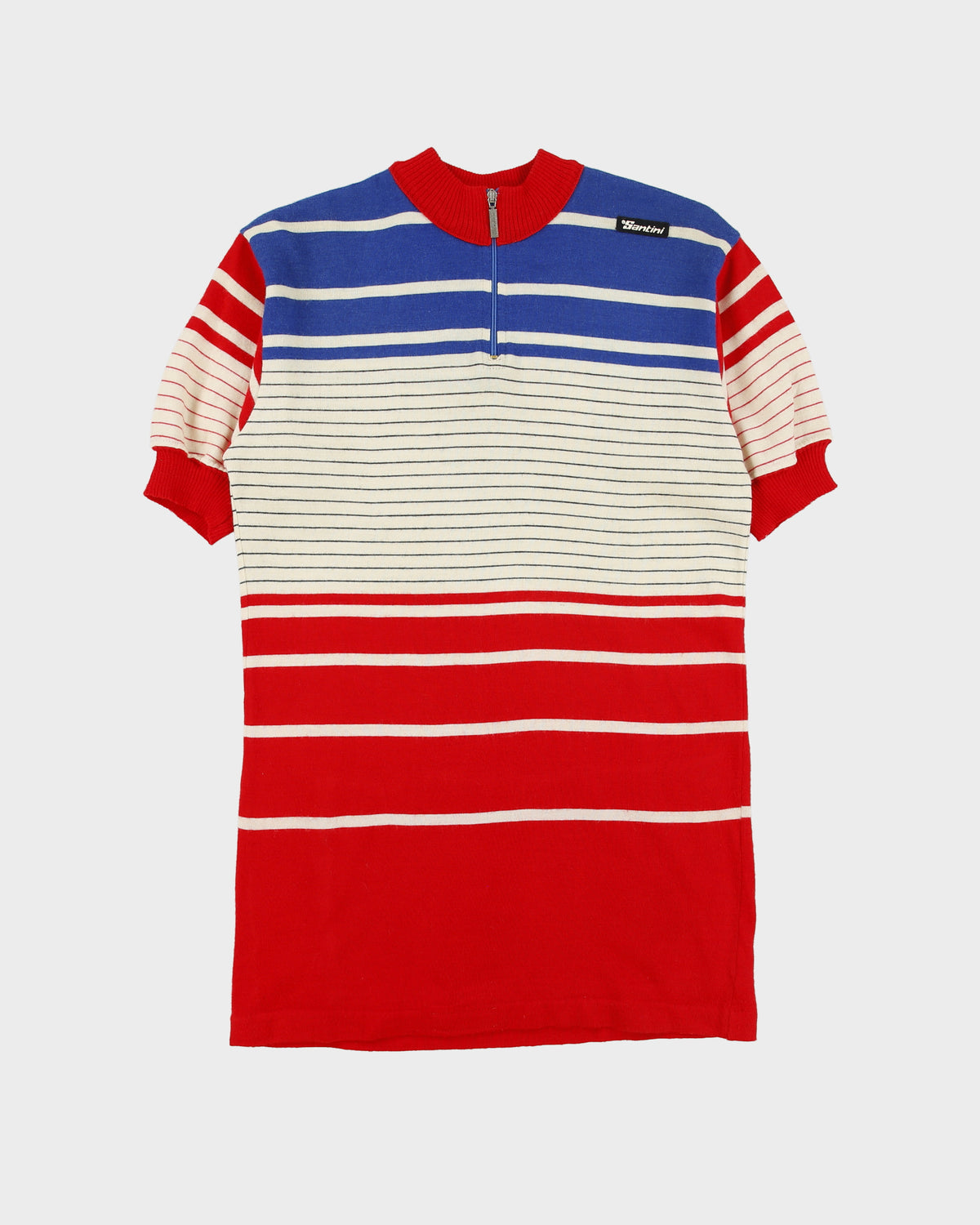 Vintage 1970s Santini Racing Striped Wool Made In Italy Quarter-Zip Cycling Jersey - M