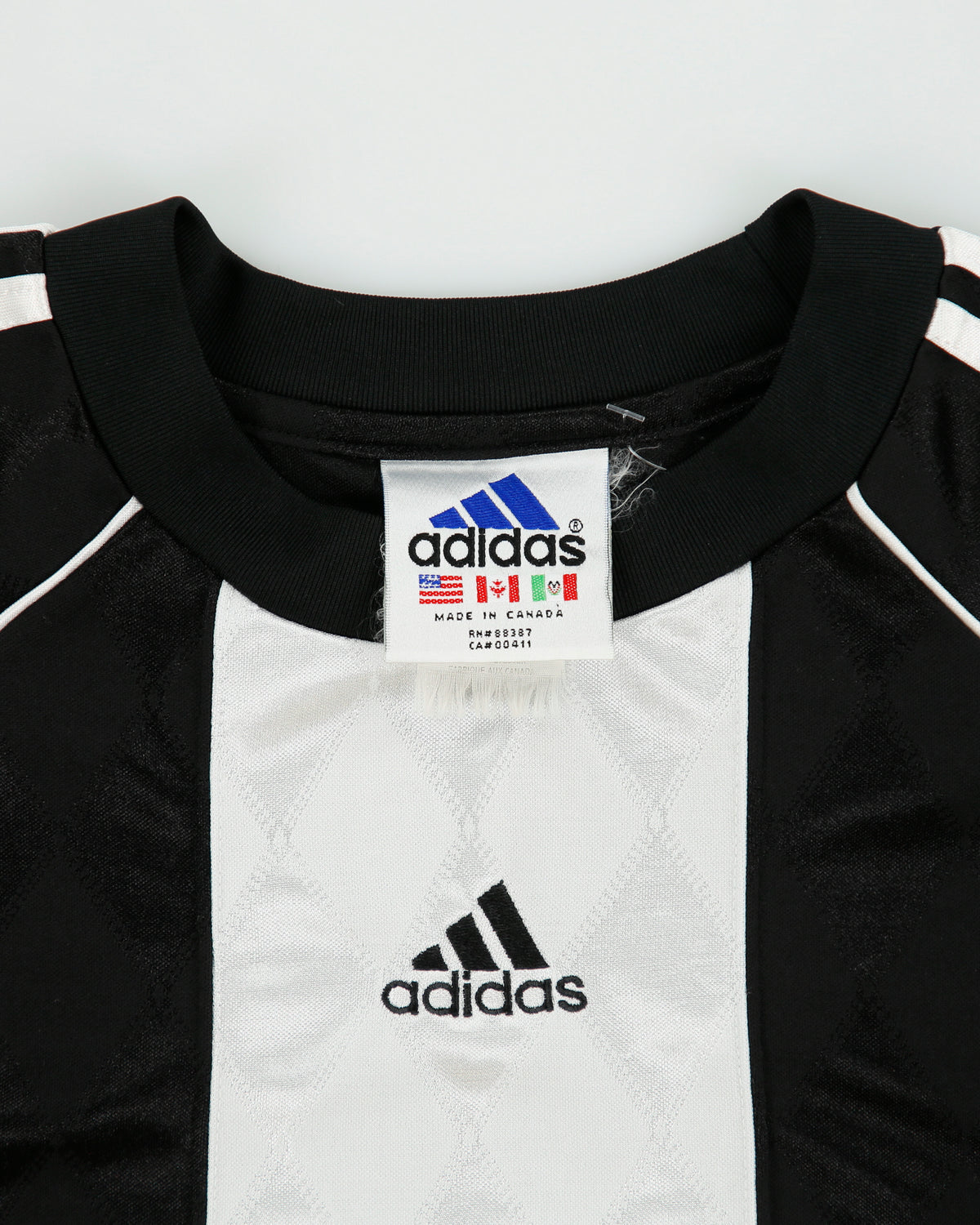 Vintage 1990s Adidas Diamond Plate Striped Made In Canada Short Sleeve Football Shirt - L