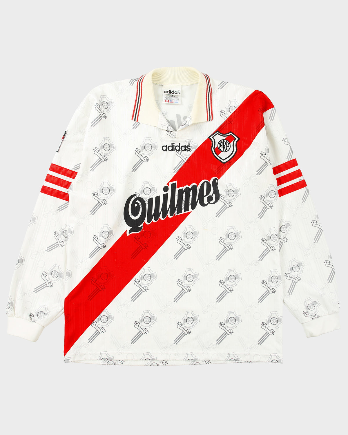 Vintage 1996-98 Adidas River Plate CF Quilmes Long Sleeve Home Football Shirt - L