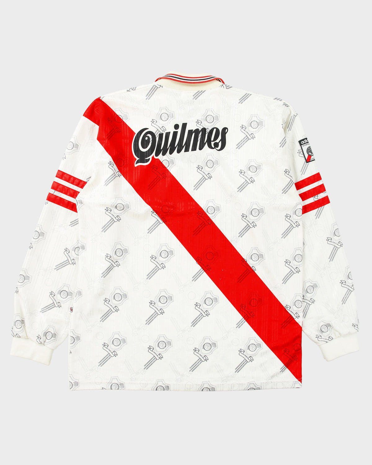 Vintage 1996-98 Adidas River Plate CF Quilmes Long Sleeve Home Football Shirt - L
