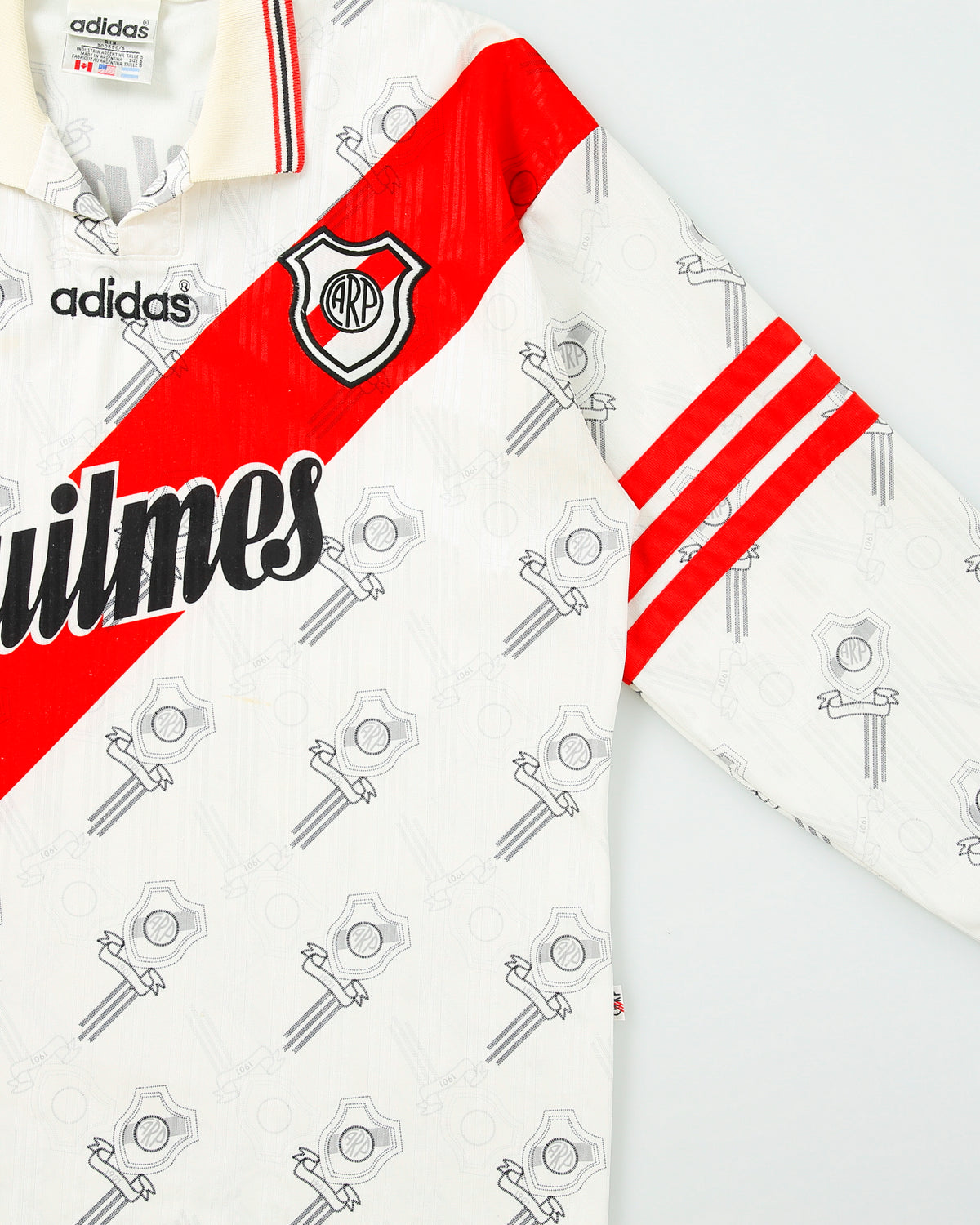 Vintage 1996-98 Adidas River Plate CF Quilmes Long Sleeve Home Football Shirt - L