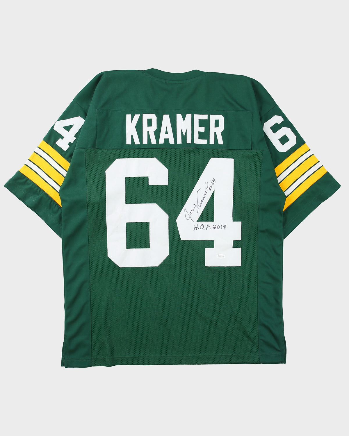 H.O.F 2018 Jerry Kramer #64 Autographed/Signed Green Bay Packers Throwback NFL Stitched Home Jersey - XL