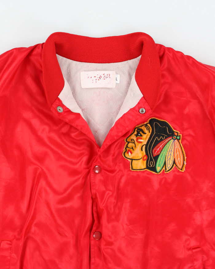 Vintage Men's Red Chicago Black Hawkes x NHL Satin Varsity Jacket - L