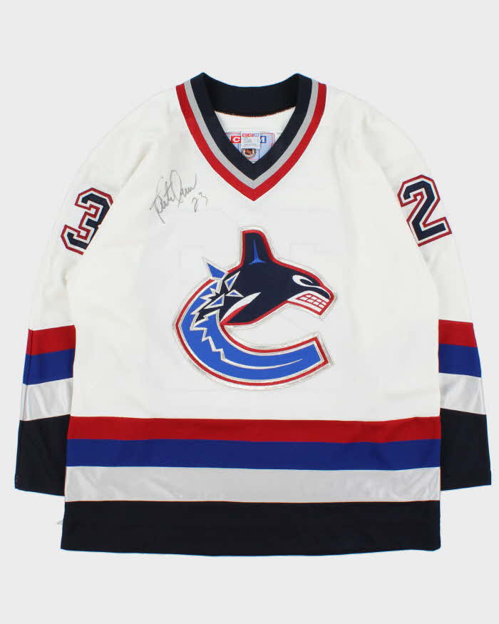 DS Vintage 1998 CCM Vancouver Canucks Signed Martin Gelinas NHL Home Air Knit Jersey - L
