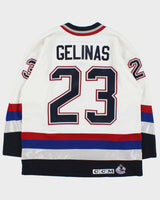 DS Vintage 1998 CCM Vancouver Canucks Signed Martin Gelinas NHL Home Air Knit Jersey - L