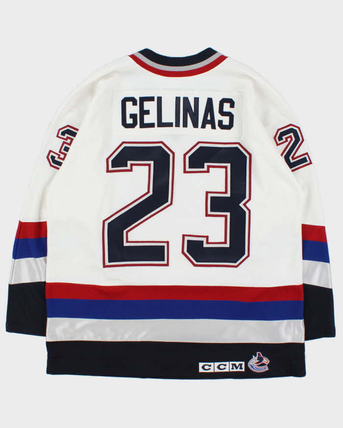 DS Vintage 1998 CCM Vancouver Canucks Signed Martin Gelinas NHL Home Air Knit Jersey - L