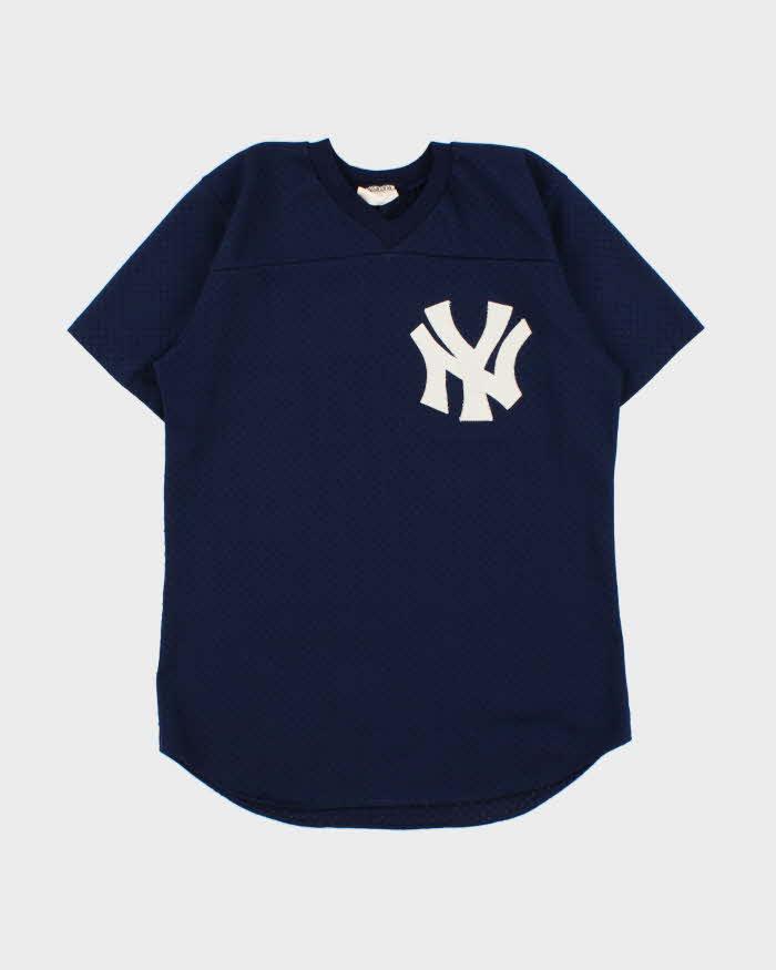 Vintage 1980s New York Yankees Roman Sport Made In USA Mesh V-Neck Jersey - L