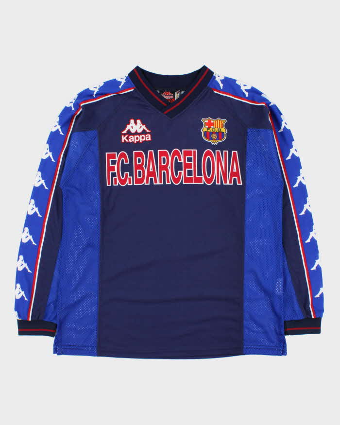 Vintage 1997-98 Kappa Barcelona FC Mesh Long Sleeve Football Training Jersey - M