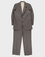 Vintage 1970s Pierre Cardin Union Made In USA 'Hudson's Bay' Wool Herringbone Plaid Single Breasted Relaxed Straight Leg Two-Piece Suit - M