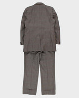 Vintage 1970s Pierre Cardin Union Made In USA 'Hudson's Bay' Wool Herringbone Plaid Single Breasted Relaxed Straight Leg Two-Piece Suit - M