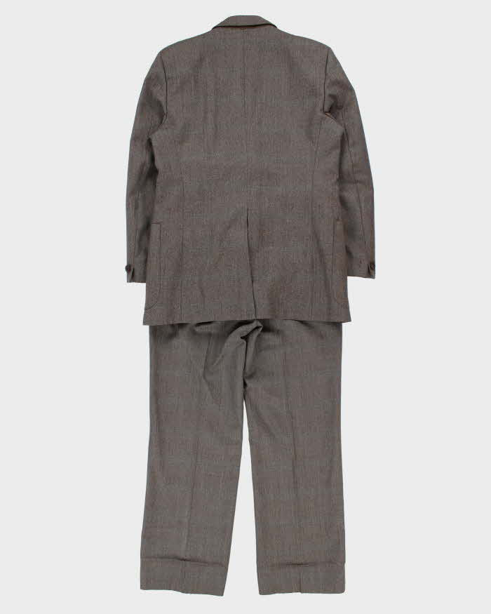 Vintage 1970s Pierre Cardin Union Made In USA 'Hudson's Bay' Wool Herringbone Plaid Single Breasted Relaxed Straight Leg Two-Piece Suit - M