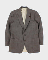 Vintage 1970s Pierre Cardin Union Made In USA 'Hudson's Bay' Wool Herringbone Plaid Single Breasted Relaxed Straight Leg Two-Piece Suit - M