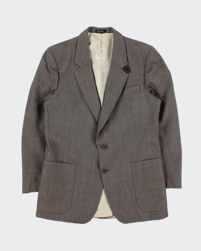 Vintage 1970s Pierre Cardin Union Made In USA 'Hudson's Bay' Wool Herringbone Plaid Single Breasted Relaxed Straight Leg Two-Piece Suit - M