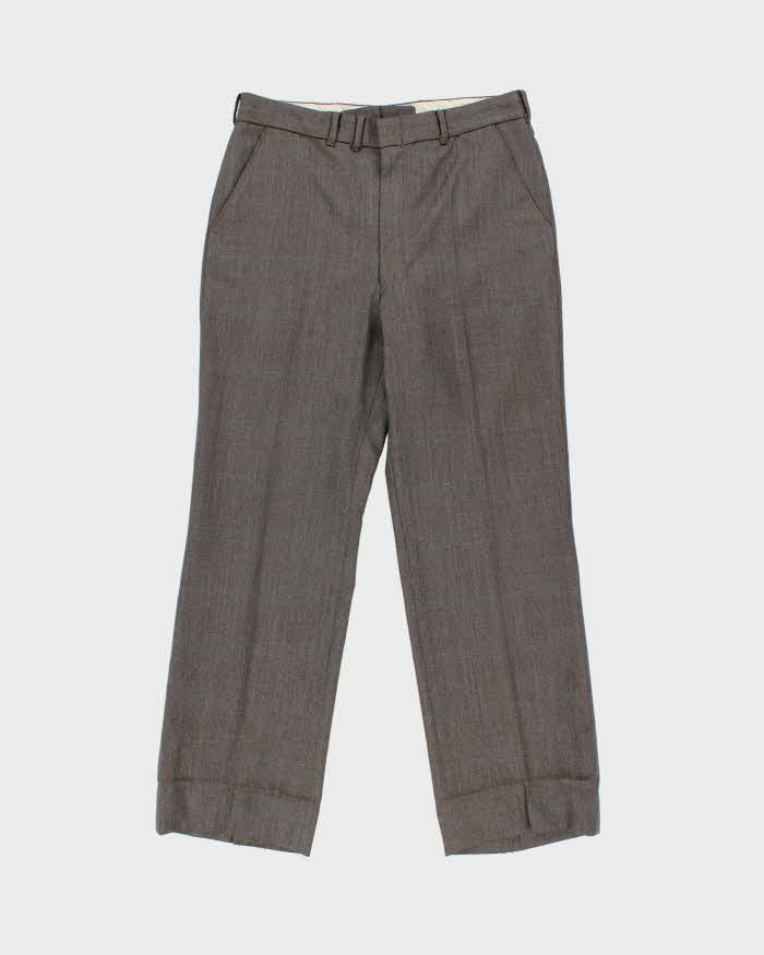 Vintage 1970s Pierre Cardin Union Made In USA 'Hudson's Bay' Wool Herringbone Plaid Single Breasted Relaxed Straight Leg Two-Piece Suit - M