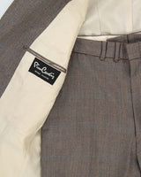 Vintage 1970s Pierre Cardin Union Made In USA 'Hudson's Bay' Wool Herringbone Plaid Single Breasted Relaxed Straight Leg Two-Piece Suit - M