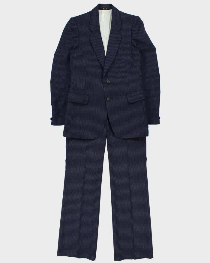 Vintage 1970s Pierre Cardin Boutique Union Made In USA Wool Pinstripe Single Breasted Bootcut Flared Two-Piece Suit - M