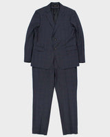 Vintage Z Zegna Navy Tartan Wool Drop 8 Single Breasted Slim Leg Two-Piece Suit - L