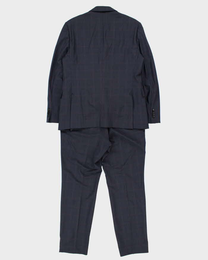 Vintage Z Zegna Navy Tartan Wool Drop 8 Single Breasted Slim Leg Two-Piece Suit - L