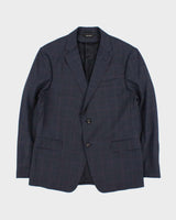 Vintage Z Zegna Navy Tartan Wool Drop 8 Single Breasted Slim Leg Two-Piece Suit - L