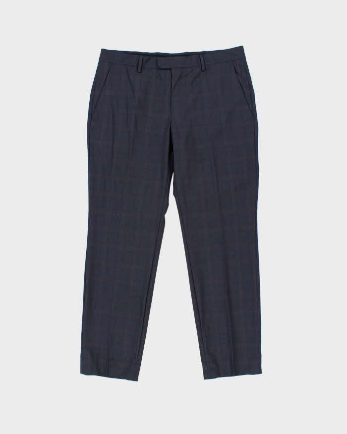 Vintage Z Zegna Navy Tartan Wool Drop 8 Single Breasted Slim Leg Two-Piece Suit - L
