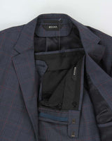 Vintage Z Zegna Navy Tartan Wool Drop 8 Single Breasted Slim Leg Two-Piece Suit - L