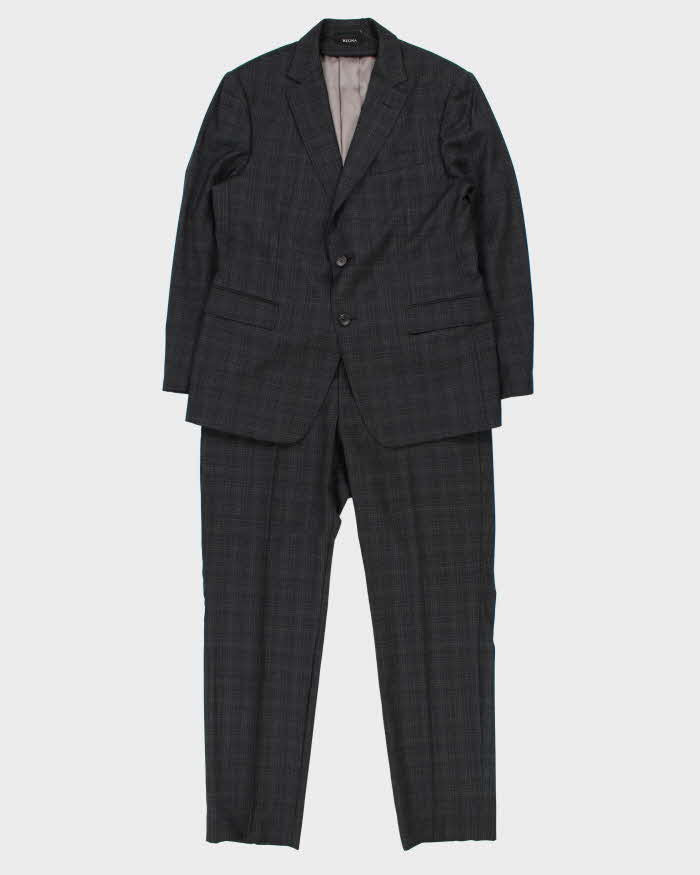 Vintage Z Zegna Plaid Charcoal Wool Drop 8 Single Breasted Slim Leg Two-Piece Suit - L