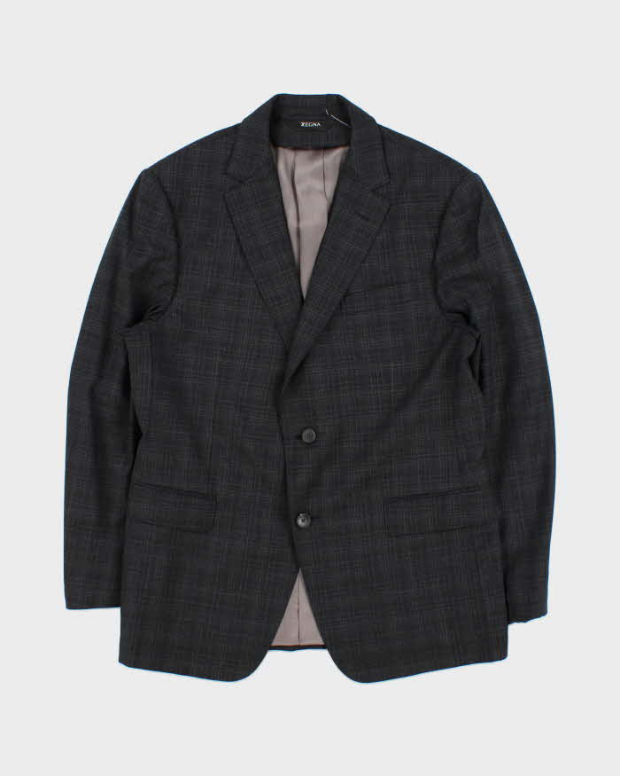 Vintage Z Zegna Plaid Charcoal Wool Drop 8 Single Breasted Slim Leg Two-Piece Suit - L