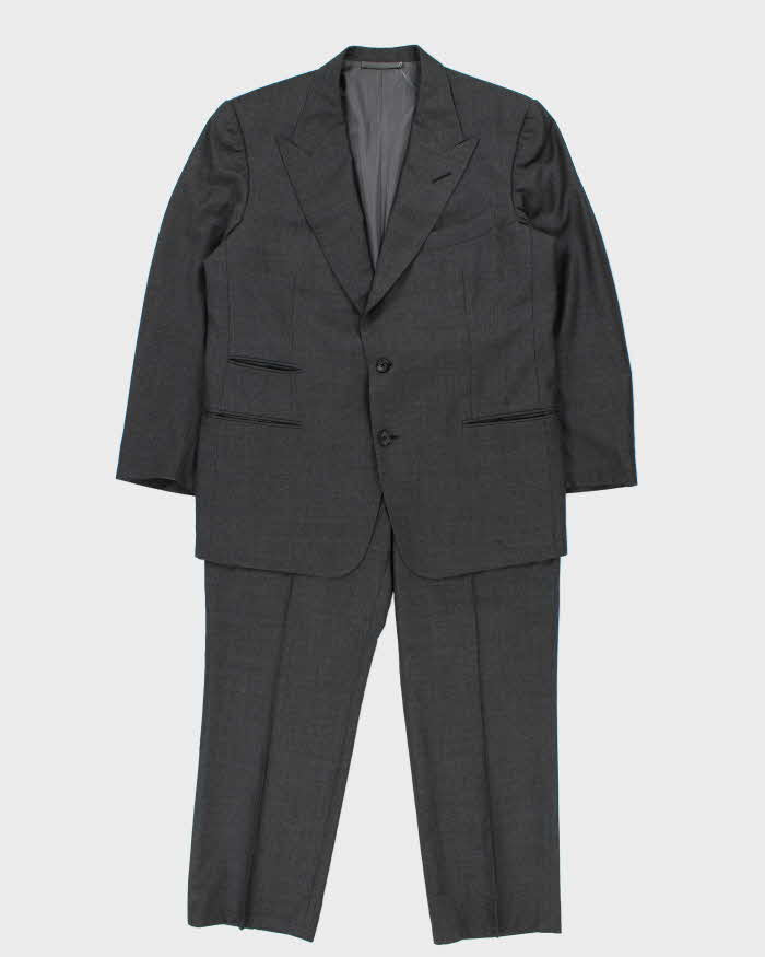 2022 Tom Ford Charcoal Woven Wool Pointed Lapel Single Breasted Relaxed Straight Leg Two-Piece Suit - XL