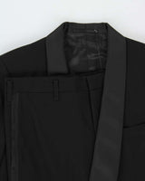 Vintage 1970s Harrisons Made In England Wool Satin Lapel / Galloon Braid Bootcut Flare Two-Piece Tuxedo - M