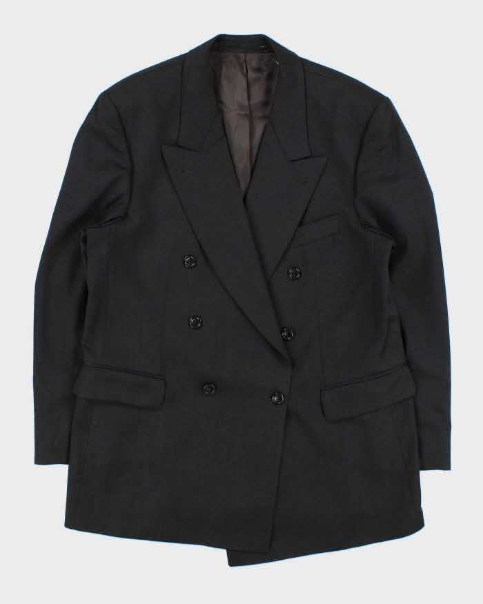 Vintage 1990s Strellson Shogun Khan Charcoal Wool Double Breasted Blazer - L