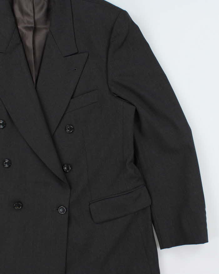 Vintage 1990s Strellson Shogun Khan Charcoal Wool Double Breasted Blazer - L