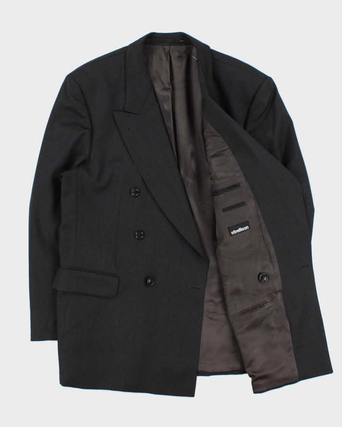 Vintage 1990s Strellson Shogun Khan Charcoal Wool Double Breasted Blazer - L