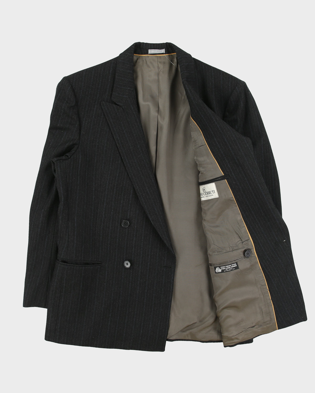 Vintage 1980s Nino Cerutti Pinstripe Wool Union Made In Canada Double Breasted Blazer - M