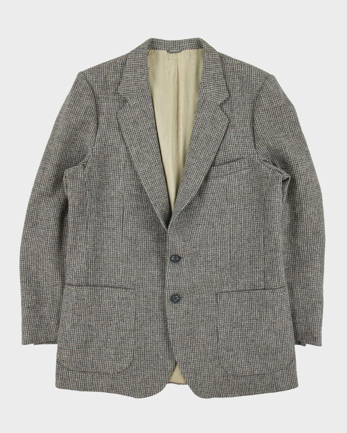 Vintage 1980s Harris Tweed Houndstooth Hand Woven Fleck Wool Union Made In Canada Single Breasted Blazer - L