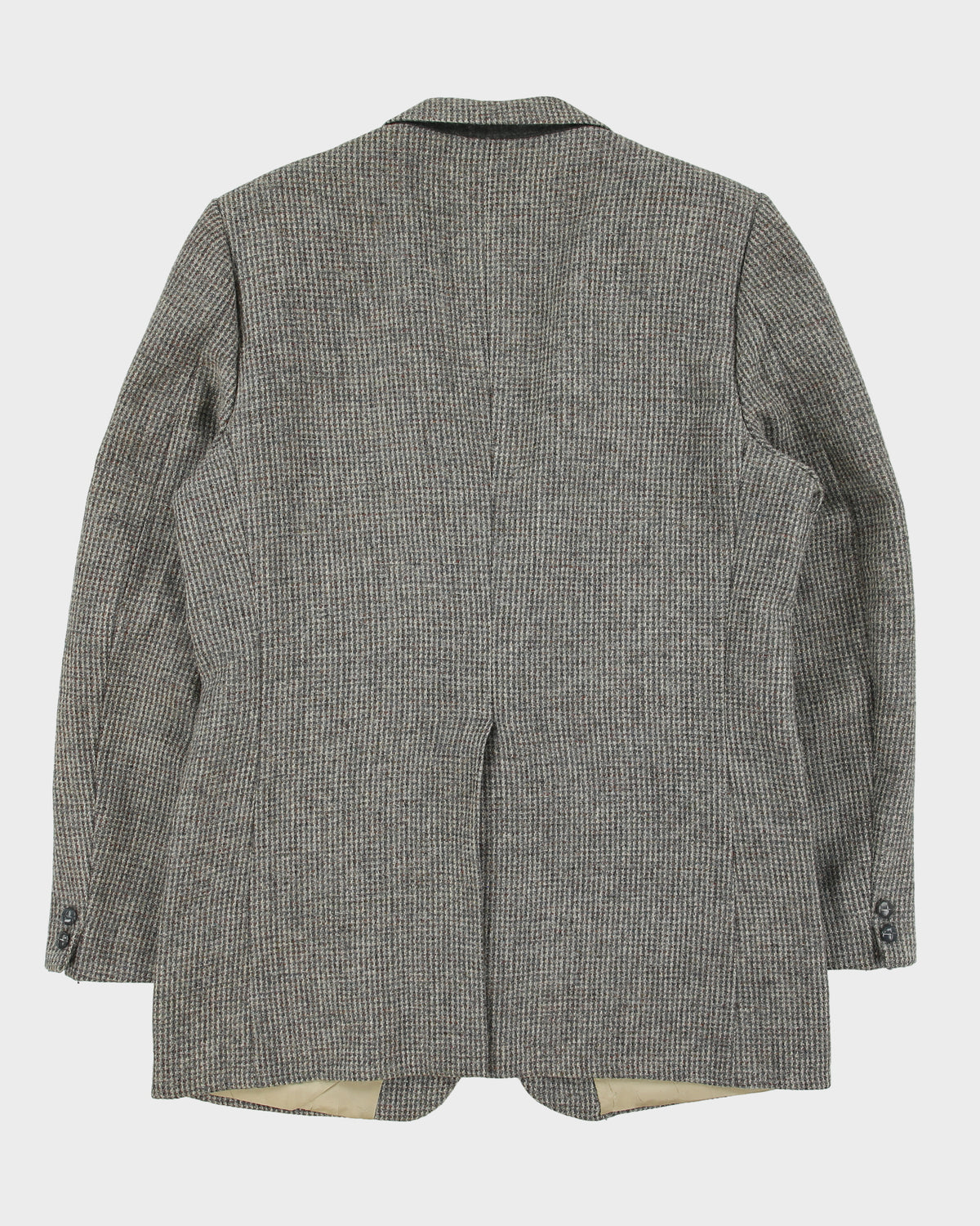 Vintage 1980s Harris Tweed Houndstooth Hand Woven Fleck Wool Union Made In Canada Single Breasted Blazer - L