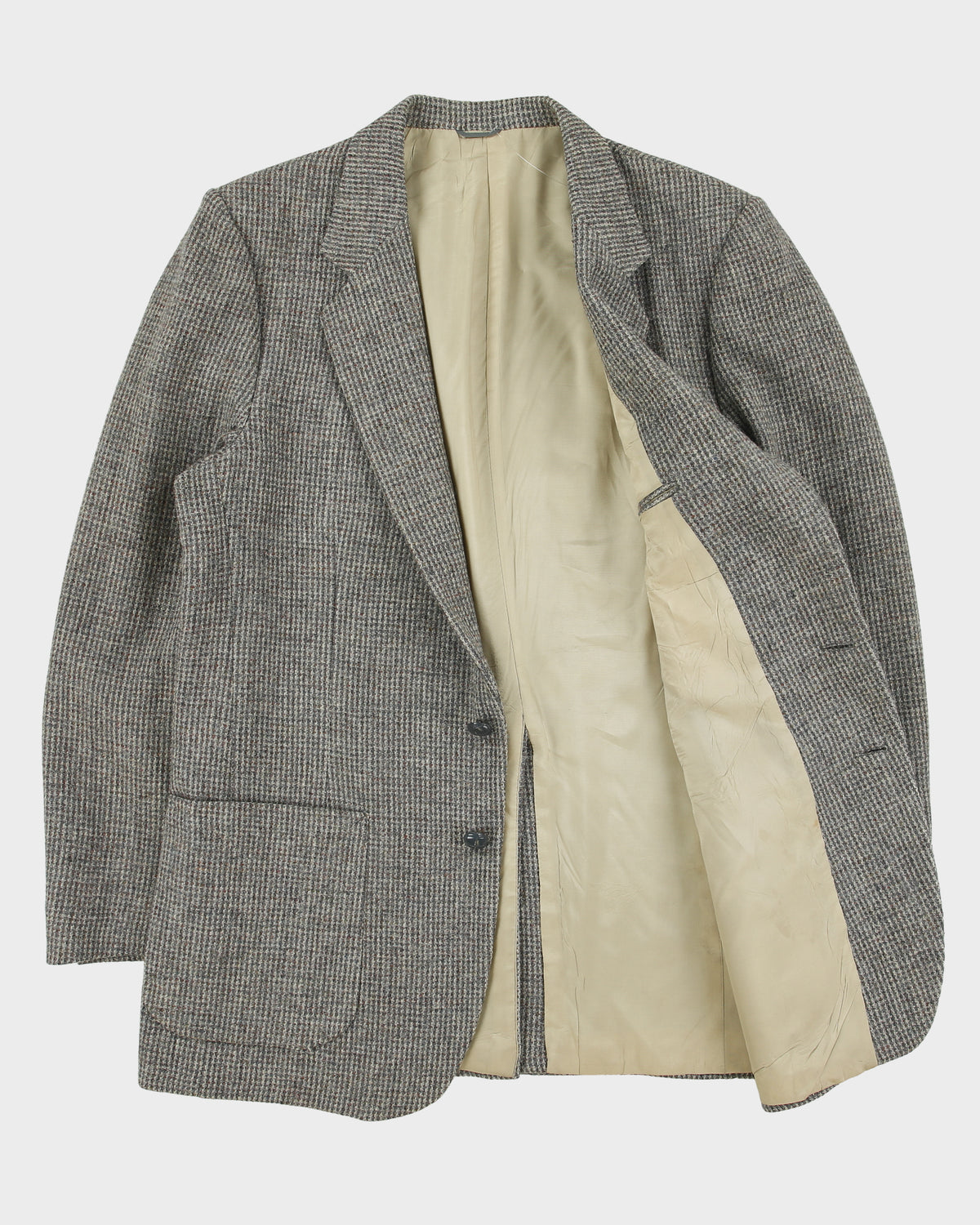 Vintage 1980s Harris Tweed Houndstooth Hand Woven Fleck Wool Union Made In Canada Single Breasted Blazer - L
