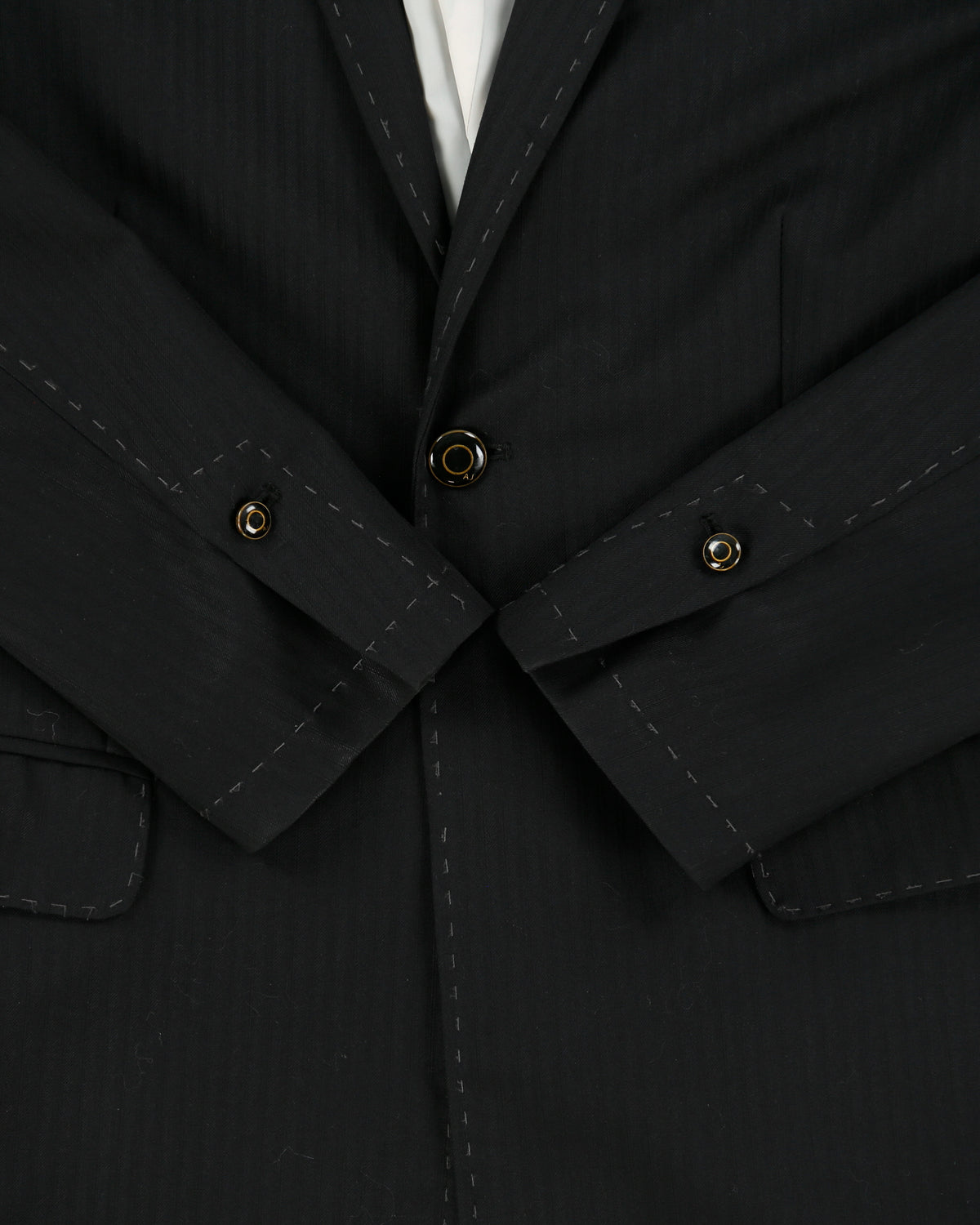 Vintage Armani Jeans Goldenblue Couture 30th Anniversary Pinstripe Wool Blend Single Button Blazer - M