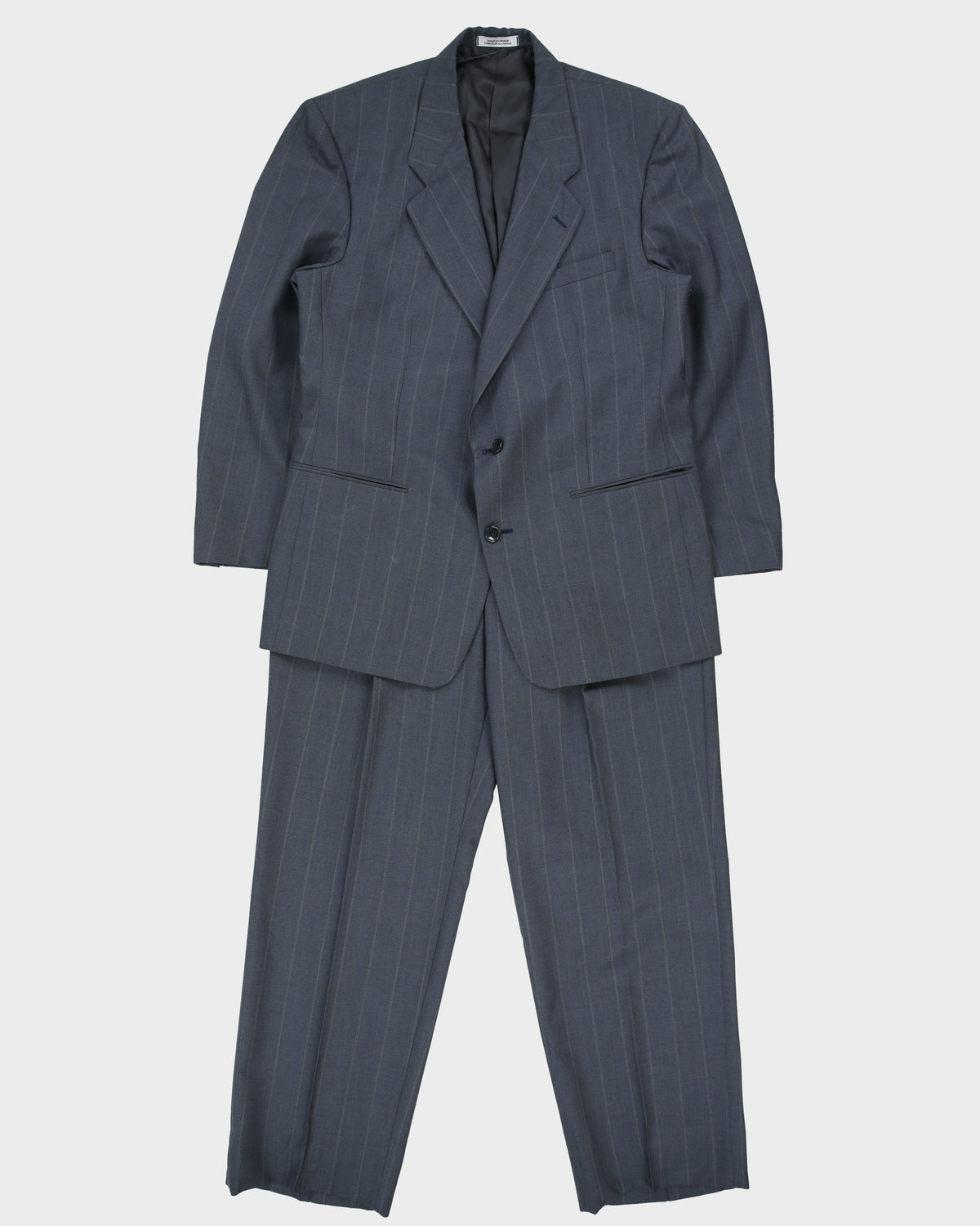 Vintage 1990s Yves Saint Laurent Pinstripe Wool Made In Canada Double Pleated Relaxed Straight Leg Two-Piece Suit - L / W36 L31