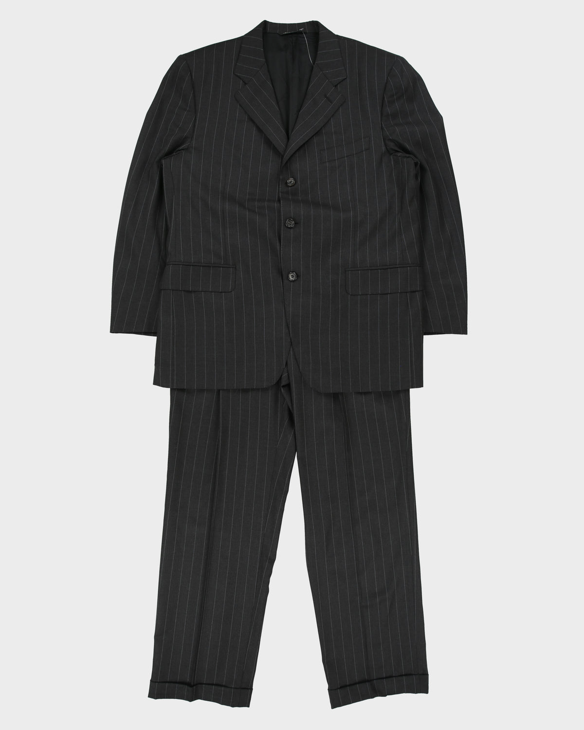 Vintage Y2K 00s Canali Exclusive Collection Pinstripe Super 150's Wool 3 Button Double Pleated Relaxed Straight Leg Two-Piece Suit - L / W36 L31