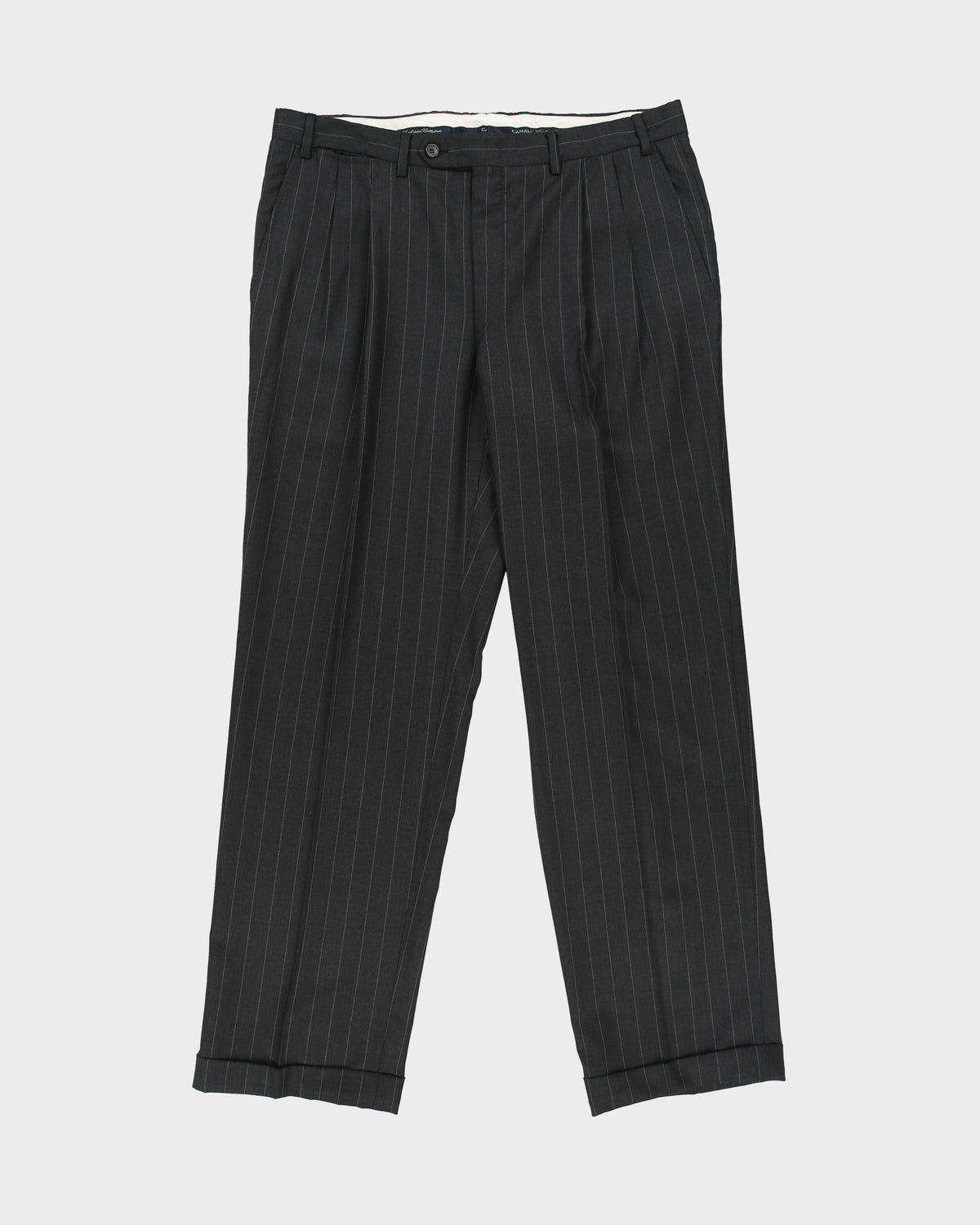 Vintage Y2K 00s Canali Exclusive Collection Pinstripe Super 150's Wool 3 Button Double Pleated Relaxed Straight Leg Two-Piece Suit - L / W36 L31