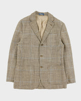Vintage Y2K 00s Polo Ralph Lauren Houndstooth Plaid Linen 3 Button Blazer - M