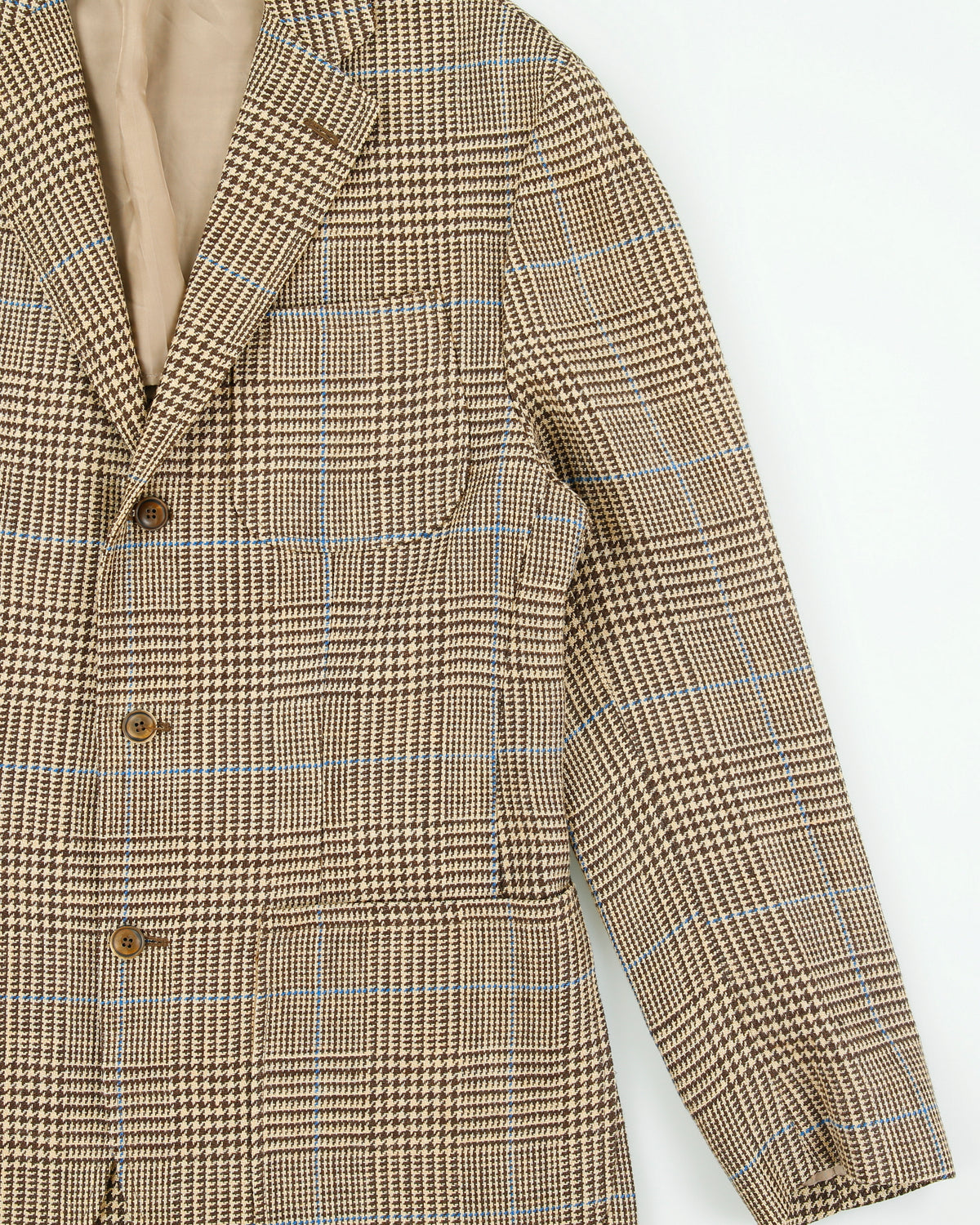 Vintage Y2K 00s Polo Ralph Lauren Houndstooth Plaid Linen 3 Button Blazer - M