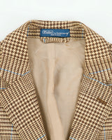 Vintage Y2K 00s Polo Ralph Lauren Houndstooth Plaid Linen 3 Button Blazer - M